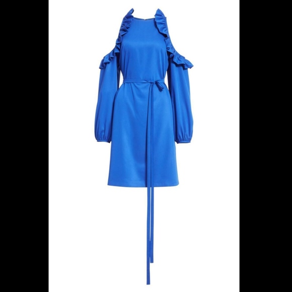 NEW $520‎ PASKAL Cold Shoulder Fit & Flare Dress Electric Blue [SZ Small ] - Picture 7 of 7